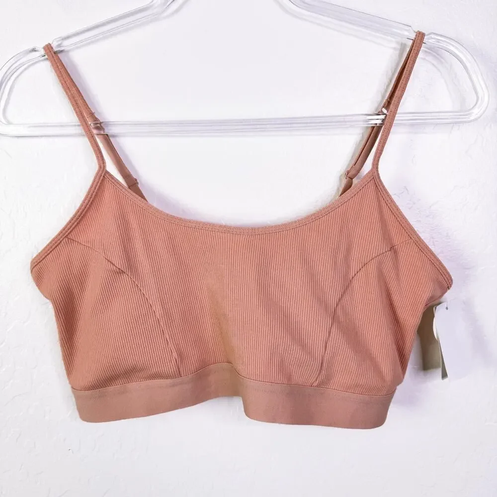 Gianni Bini Ribbed Scoop Neck Wireless Pullover Bralette Rose Cloud Size XL NWT